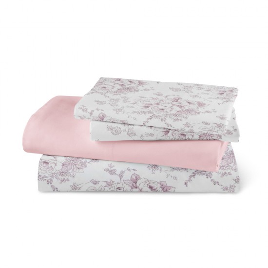 Σεντόνια Εμπριμέ Σετ Beatrice Ροζέ Υπέρδιπλα