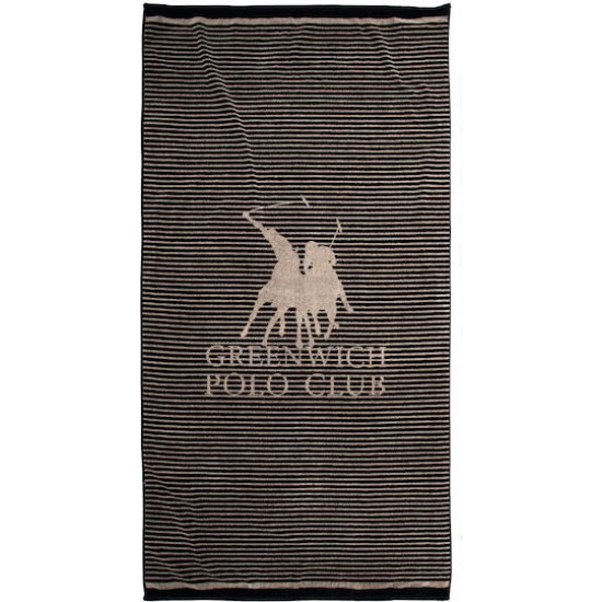 Greenwich Polo Club Πετσέτα Θαλάσσης Βαμβακερή Μαύρη 90x180εκ.