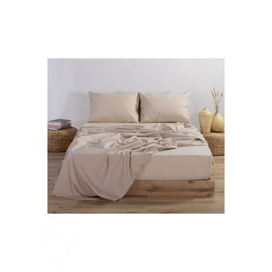 Nef-Nef Homeware Σεντόνι Υπέρδιπλο με Λάστιχο 160x200x30εκ. Basic 730 Beige
