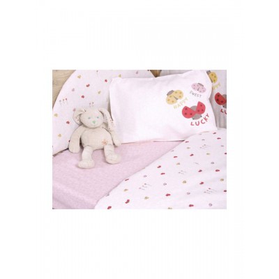 Nef-Nef Homeware Lady Bug Σετ Βρεφικά Σεντόνια Κούνιας Βαμβακερά Εκρού 170x120εκ. 3τμχ
