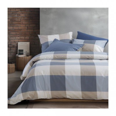 Nef-Nef Homeware Casual Check Σετ Σεντόνια με Λάστιχο 160x200+35εκ. Denim (4τμχ)
