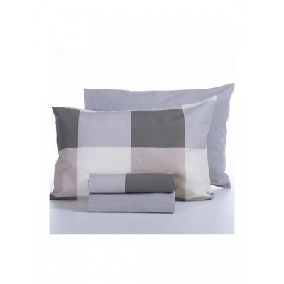 Nef-Nef Homeware Casual Check Σετ Σεντόνια King Size με Λάστιχο 180x200+32εκ. Γκρι (4τμχ)