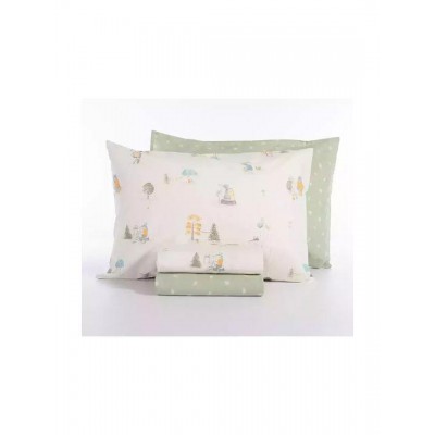 Nef-Nef Homeware Σετ Σεντόνια Μονά Βαμβακερά Woodland Party Εκρού 170x260cm 3τμχ