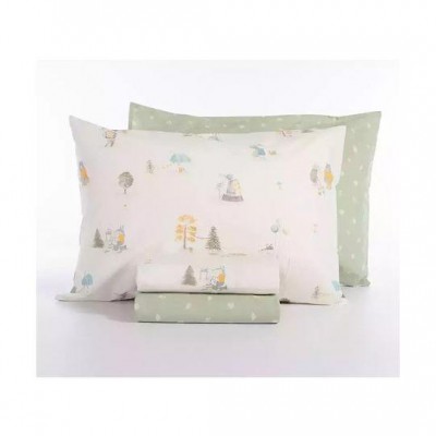 Nef-Nef Homeware Σετ Σεντόνια Μονά Βαμβακερά Woodland Party Εκρού 170x260cm 3τμχ