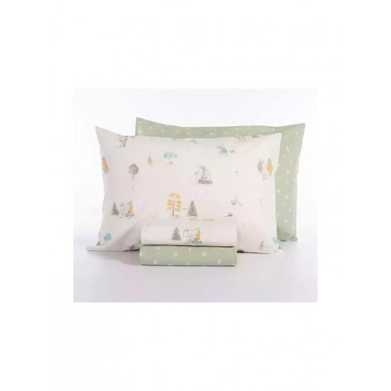 Nef-Nef Homeware Σετ Σεντόνια Μονά Βαμβακερά Woodland Party Εκρού 170x260cm 3τμχ