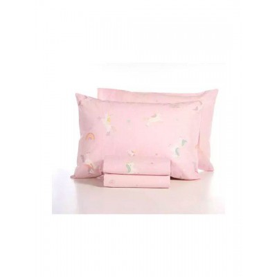 Nef-Nef Homeware Σετ Σεντόνια Μονά Βαμβακερά Unicorns Style Ροζ 170x260cm 3τμχ