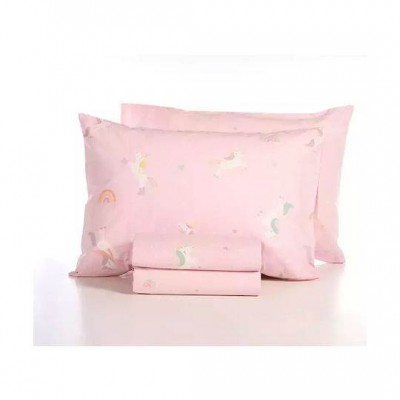 Nef-Nef Homeware Σετ Σεντόνια Μονά Βαμβακερά Unicorns Style Ροζ 170x260cm 3τμχ