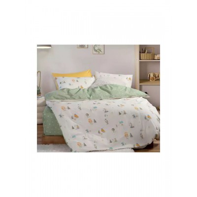 Nef-Nef Homeware Σετ Σεντόνια Μονά Βαμβακερά Woodland Party Εκρού 170x260cm 3τμχ