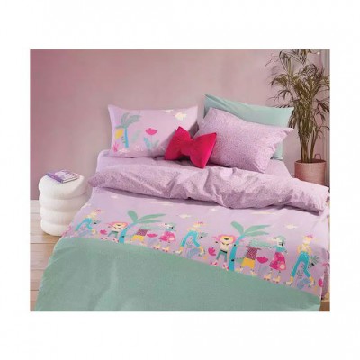 Nef-Nef Homeware Σετ Σεντόνια Μονά Βαμβακερά Roller Friends Μωβ 170x260cm 3τμχ