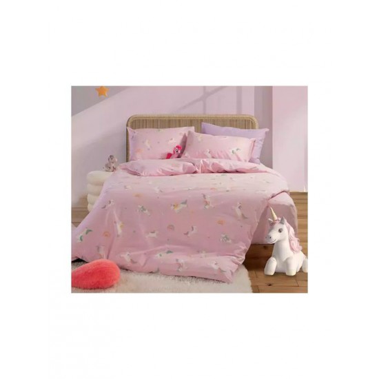 Nef-Nef Homeware Σετ Σεντόνια Μονά Βαμβακερά Unicorns Style Ροζ 170x260cm 3τμχ