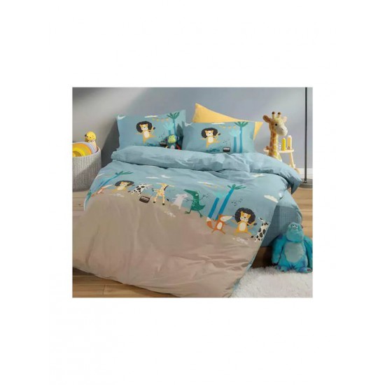 Nef-Nef Homeware Σετ Σεντόνια Μονά Βαμβακερά Wild Dance Μπλε 170x260cm 3τμχ