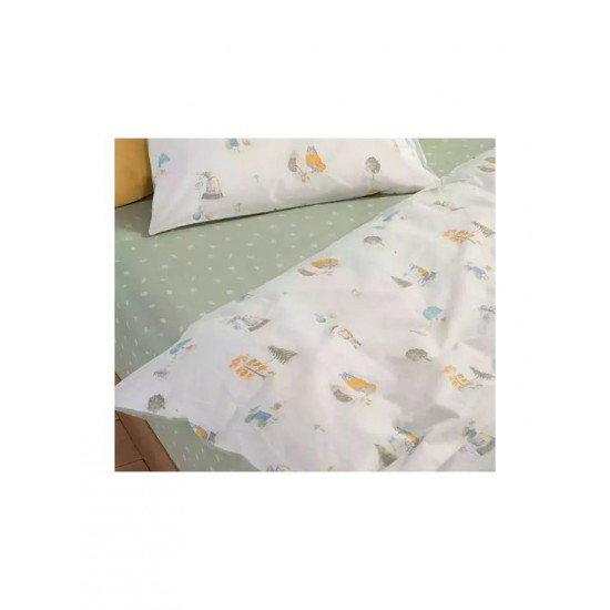 Nef-Nef Homeware Σετ Σεντόνια Μονά Βαμβακερά Woodland Party Εκρού 170x260cm 3τμχ
