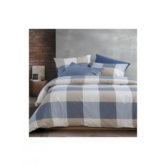 Nef-Nef Homeware Casual Check Σετ Σεντόνια με Λάστιχο 160x200+35εκ. Denim (4τμχ)