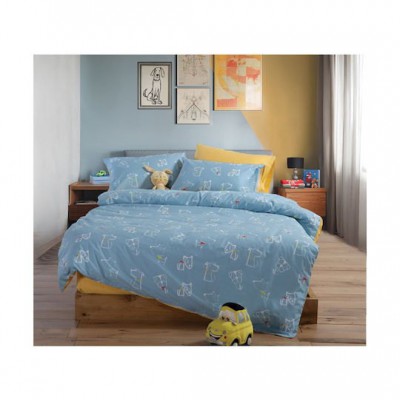 Nef-Nef Homeware Σετ Σεντόνια Μονά Βαμβακερά Dog Life Blue 170x260cm 3τμχ
