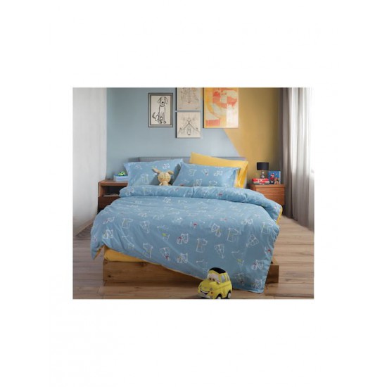 Nef-Nef Homeware Σετ Σεντόνια Μονά Βαμβακερά Dog Life Blue 170x260cm 3τμχ