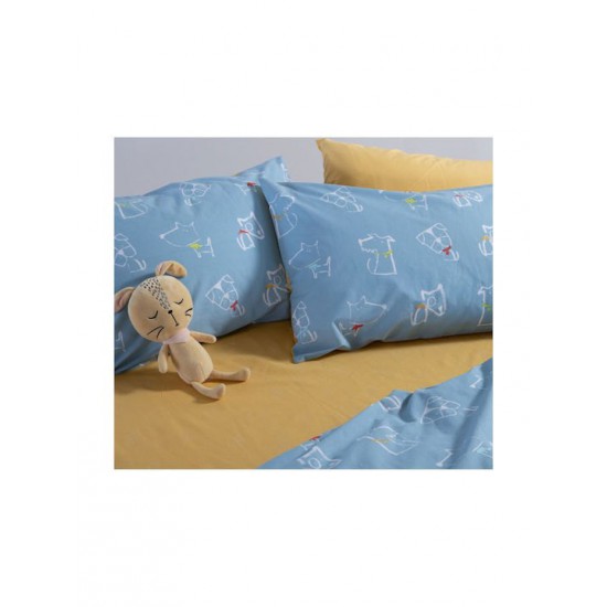 Nef-Nef Homeware Σετ Σεντόνια Μονά Βαμβακερά Dog Life Blue 170x260cm 3τμχ