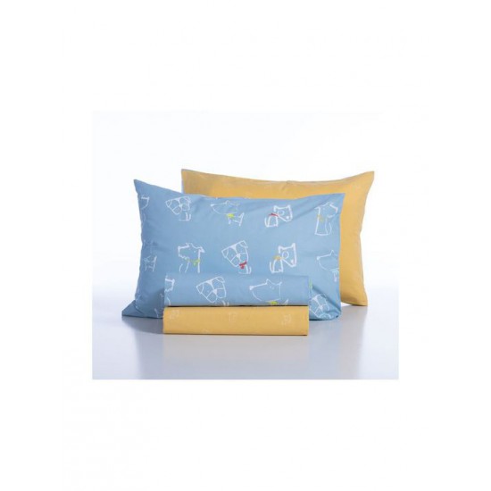 Nef-Nef Homeware Σετ Σεντόνια Μονά Βαμβακερά Dog Life Blue 170x260cm 3τμχ