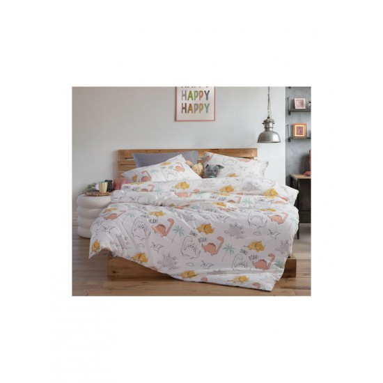 Nef-Nef Homeware Σετ Σεντόνια Μονά Βαμβακερά Dinosaur Art Ecru 170x260cm 3τμχ