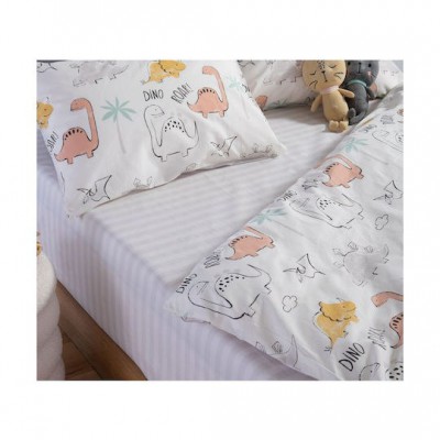 Nef-Nef Homeware Σετ Σεντόνια Μονά Βαμβακερά Dinosaur Art Ecru 170x260cm 3τμχ