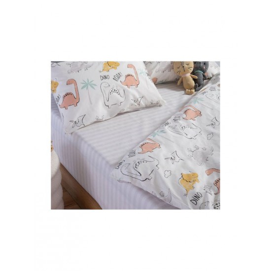 Nef-Nef Homeware Σετ Σεντόνια Μονά Βαμβακερά Dinosaur Art Ecru 170x260cm 3τμχ