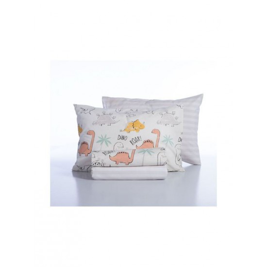 Nef-Nef Homeware Σετ Σεντόνια Μονά Βαμβακερά Dinosaur Art Ecru 170x260cm 3τμχ