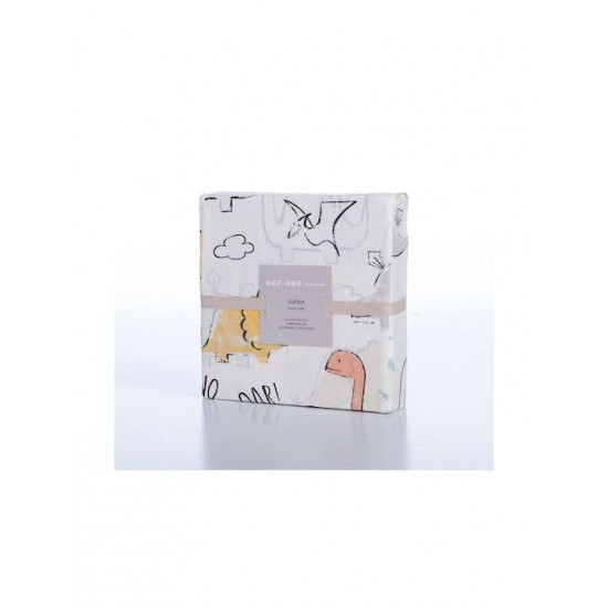 Nef-Nef Homeware Σετ Σεντόνια Μονά Βαμβακερά Dinosaur Art Ecru 170x260cm 3τμχ