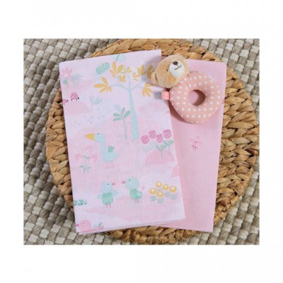 Nef-Nef Homeware Σετ Βρεφικά Σεντόνια Λίκνου Βαμβακερά Spring Happiness Ροζ 70x120εκ. 2τμχ