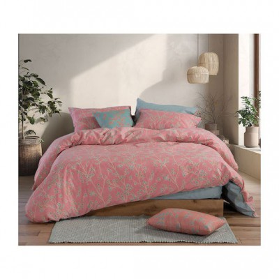 Nef-Nef Homeware Floriva Σετ Σεντόνια Υπέρδιπλα με Λάστιχο 160x200+35εκ. Κοραλί (4τμχ)