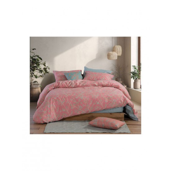 Nef-Nef Homeware Floriva Σετ Σεντόνια Υπέρδιπλα με Λάστιχο 160x200+35εκ. Κοραλί (4τμχ)