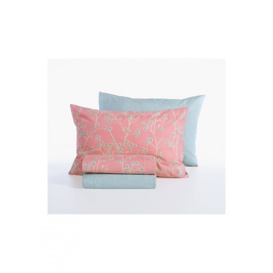 Nef-Nef Homeware Floriva Σετ Σεντόνια Υπέρδιπλα με Λάστιχο 160x200+35εκ. Κοραλί (4τμχ)