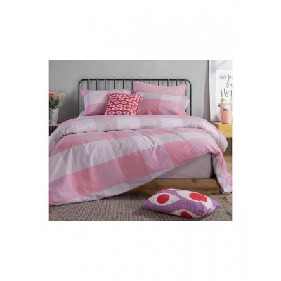 Nef-Nef Homeware Casual Σετ Σεντόνια Υπέρδιπλα με Λάστιχο 160x200+35εκ. Casual Check Rose (4τμχ)