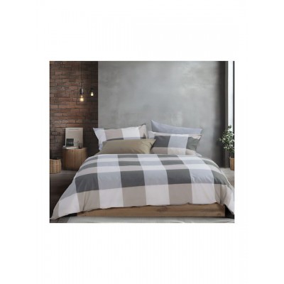 Nef-Nef Homeware Casual Check Σετ Σεντόνια King Size με Λάστιχο 180x200+32εκ. Γκρι (4τμχ)