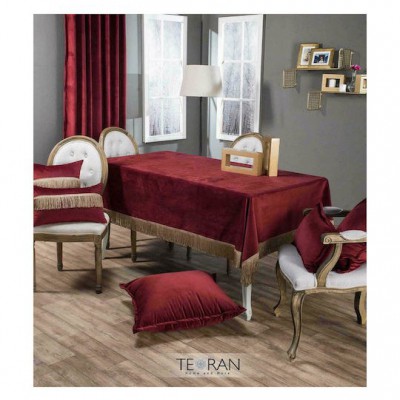Teoran Μαξιλάρι Καναπέ Με Γέμιση Velvet Με Κρόσια 10 Bordo 45x45εκ.