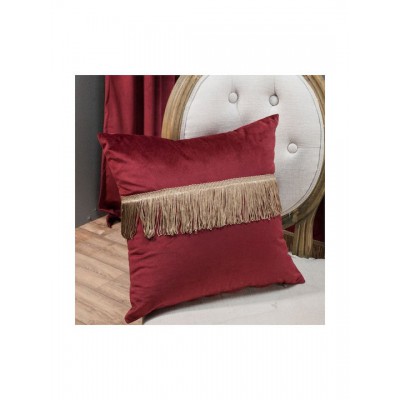 Teoran Μαξιλάρι Καναπέ Με Γέμιση Velvet Με Κρόσια 10 Bordo 45x45εκ.