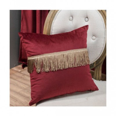 Teoran Μαξιλάρι Καναπέ Με Γέμιση Velvet Με Κρόσια 10 Bordo 45x45εκ.