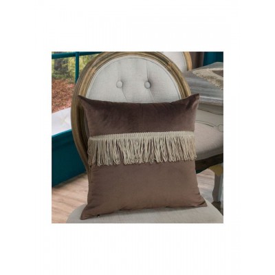 Teoran Διακοσμητική Μαξιλαροθήκη Velvet Με Κρόσια 03 Brown 45x45εκ.