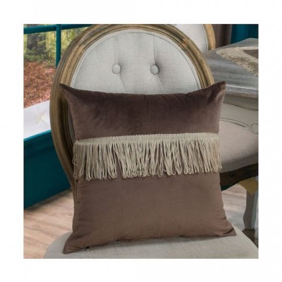Teoran Διακοσμητική Μαξιλαροθήκη Velvet Με Κρόσια 03 Brown 45x45εκ.